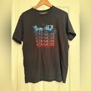 Authentic Coach Black tshirt carriage logo Tee Blue Orange Graphic $198